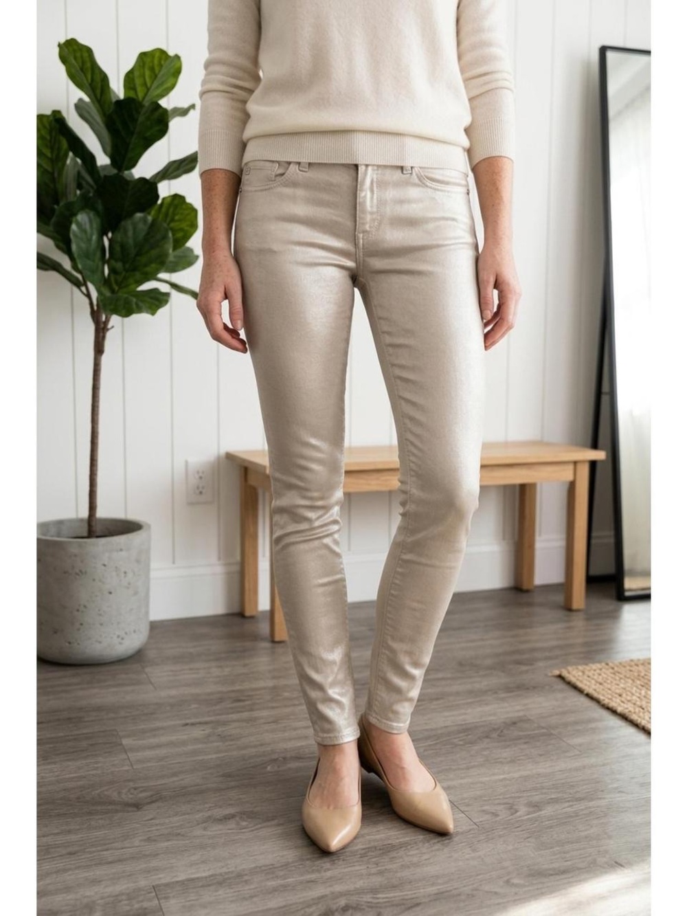AG Adriano Goldschmied Coated Skinny Jeans in Taupe
